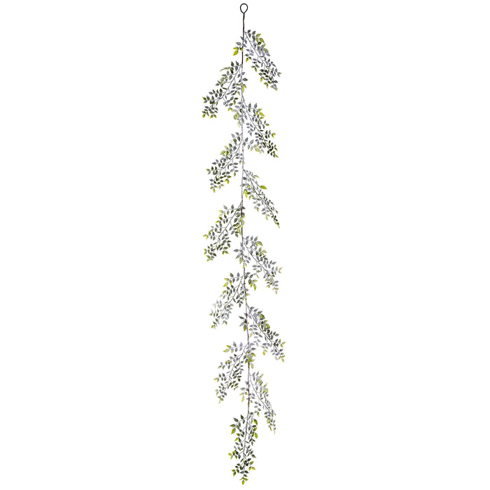 6' Snowed Artificial Ficus Leaf Garland -Snow (pack of 6) - XAG719-SN