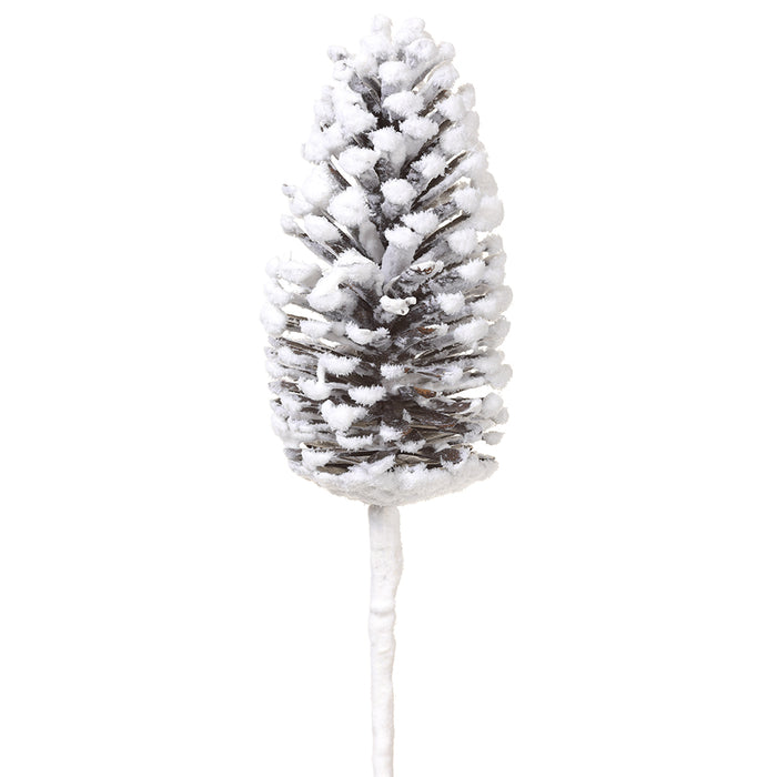 17" Flocked Artificial Plastic Pinecone Stem Pick -Brown/White (Pack of 12) - XAK129-BR/WH