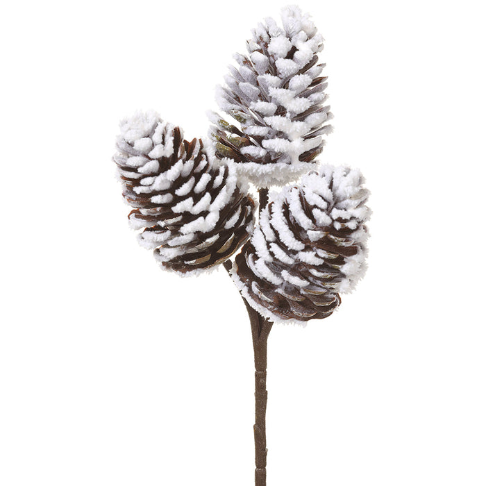 12" Flocked Artificial Pinecone Stem Pick -Brown/White (Pack of 24) - XAK130-BR/WH