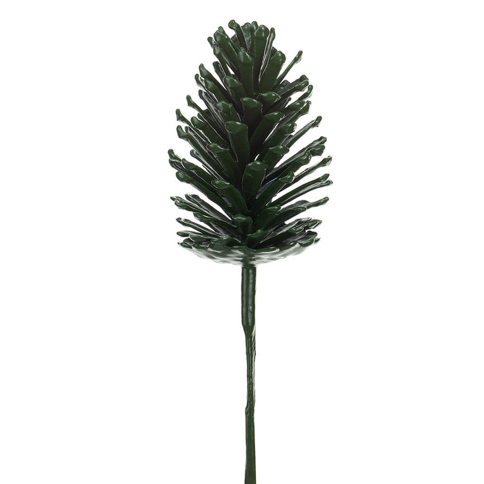 13" Artificial Plastic Pinecone Stem Pick -Green (Pack of 12) - XAK471-GR