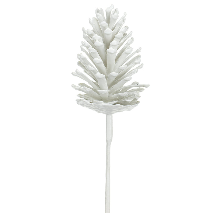 13" Artificial Plastic Pinecone Stem Pick -White (Pack of 12) - XAK471-WH