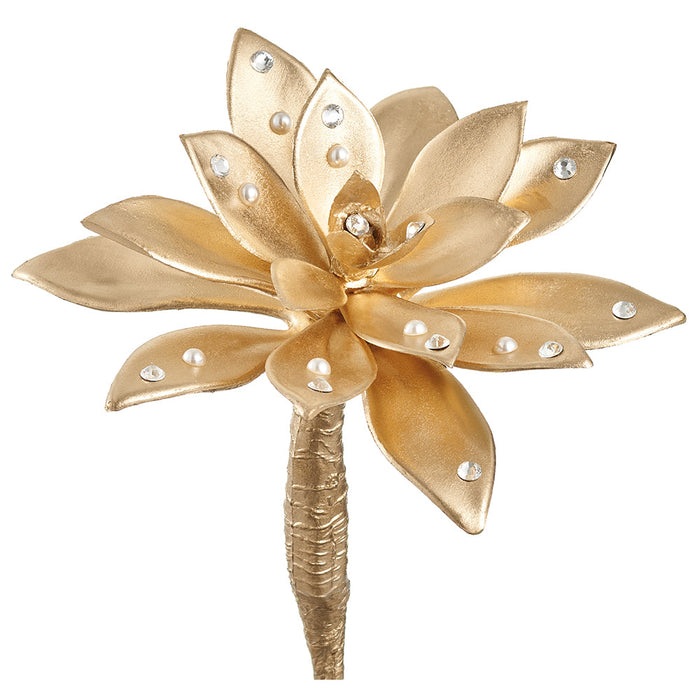 11" Jeweled Metallic Artificial Echeveria Succulent Stem Pick -Gold (Pack of 12) - XAK977-GO