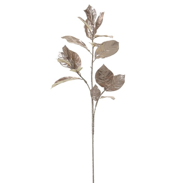 39" Metallic Artificial Magnolia Leaf Stem -Champagne (Pack of 12) - XAQ045-CN
