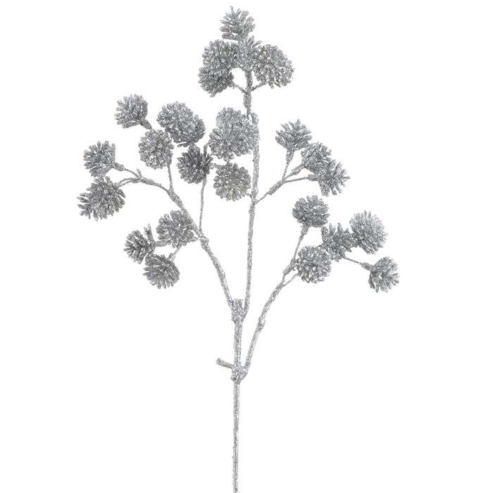 17" Glittered Artificial Thistle Flower Stem -Silver (Pack of 24) - XAQ057-SI