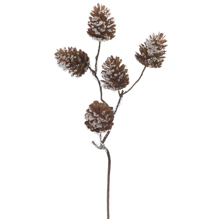19" Iced Plastic Artificial Pinecone Stem -Brown (Pack of 12) - XAQ061-BR