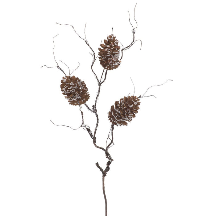 32" Iced Plastic Artificial Pinecone Stem -Brown (Pack of 12) - XAQ062-BR