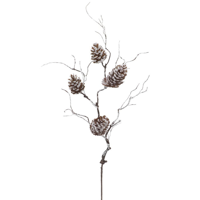 32" Flocked Plastic Pinecone Artificial Stem -Brown/White (Pack of 12) - XAQ069-BR/WH