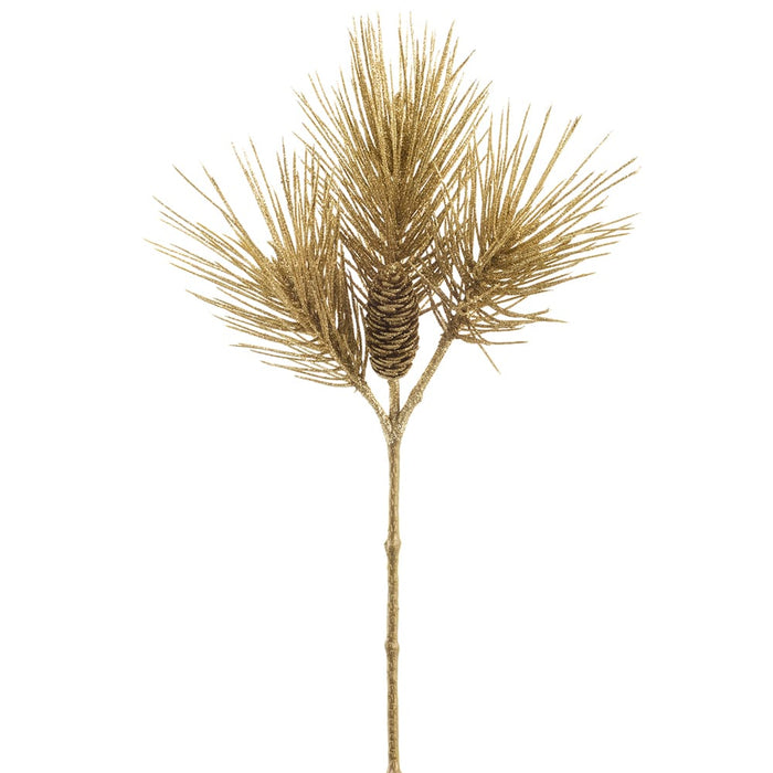 21" Glittered Long Needle Pine & Pinecone Artificial Stem -Gold (Pack of 12) - XAQ072-GO