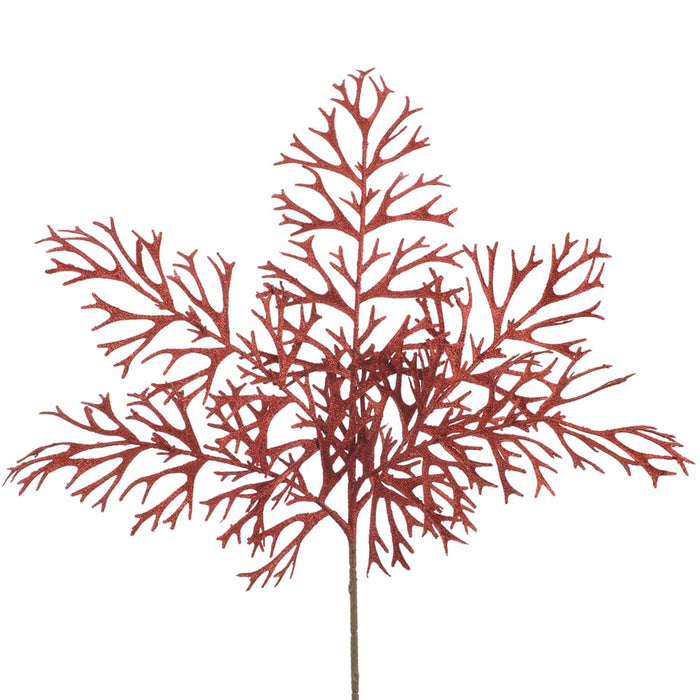 26.5" Glittered Artificial Staghorn Fern Stem -Red (Pack of 12) - XAQ075-RE