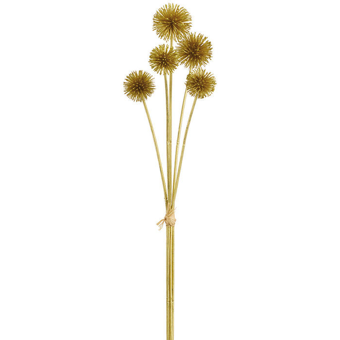 19.5" Glittered Metallic Artificial Globe Thistle Flower Stem Bundle -Gold (Pack of 12) - XAQ086-GO