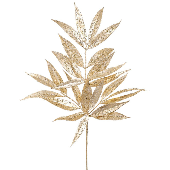23" Glittered Artificial Willow Leaf Stem -Gold (Pack of 24) - XAQ119-GO