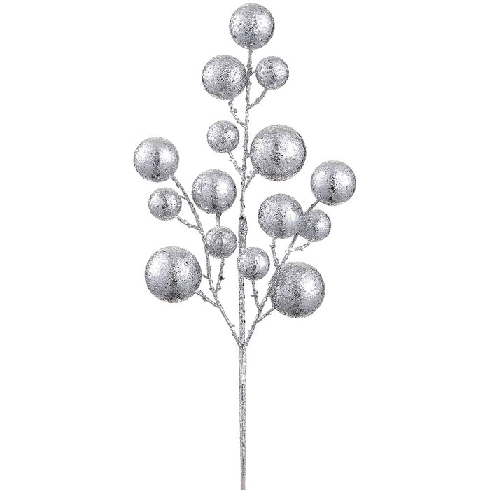 21" Glittered Artificial Ball Stem -Silver (Pack of 12) - XAQ130-SI