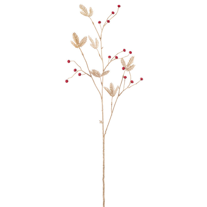33" Rhinestone Metallic Artificial Leaf Stem -Gold/Red (Pack of 12) - XAQ139-GO/RE