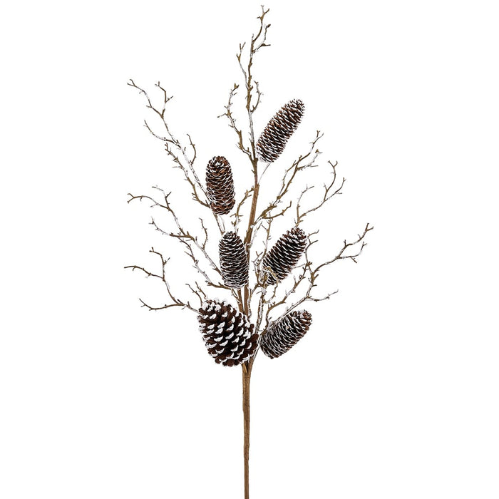 32" Flocked Artificial Pinecone Twig Stem -Brown (Pack of 8) - XAQ144-BR