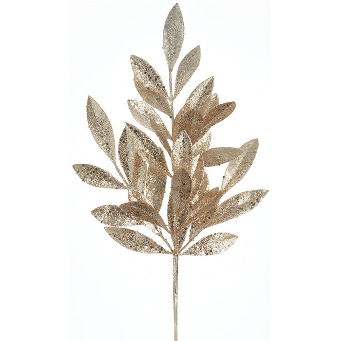 21" Glittered Artificial Bay Leaf Stem -Light Champagne (Pack of 36) - XAQ150-CN/LT