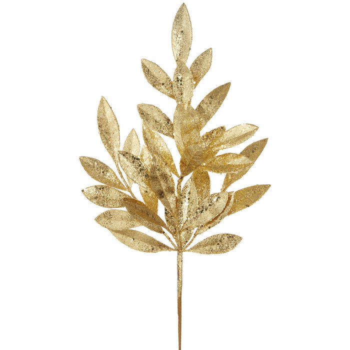 21" Glittered Artificial Bay Leaf Stem -Light Gold (Pack of 36) - XAQ150-GO/LT