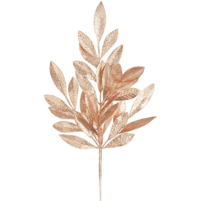 21" Glittered Artificial Bay Leaf Stem -Rose Gold (Pack of 36) - XAQ150-RO/GO