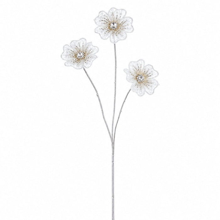 24" Jewelled Lace Artificial Flower Stem -White (Pack of 12) - XAQ173-WH