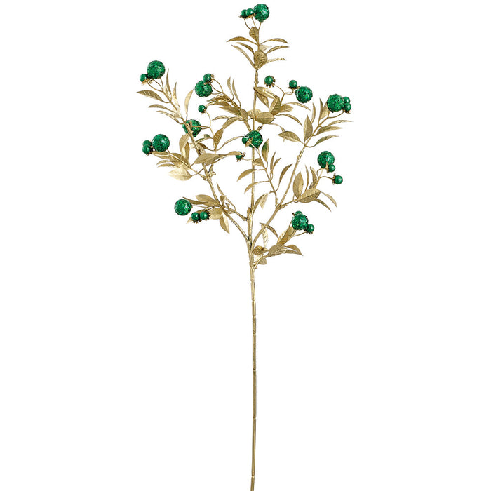 27" Glittered Faux Berry Stem -Green (Pack of 12) - XAQ253-GR