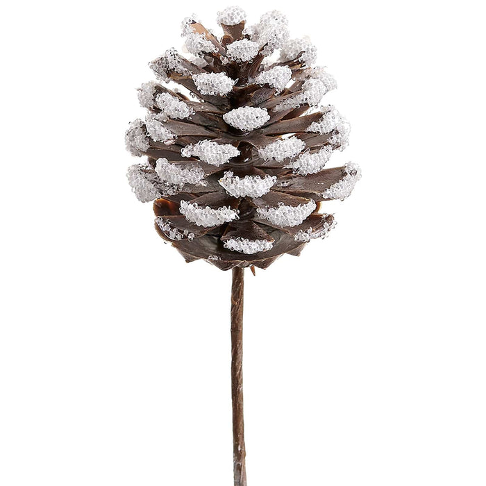9" Flocked Plastic Pinecone Artificial Stem -Brown/White (Pack of 24) - XAQ274-BR/WH