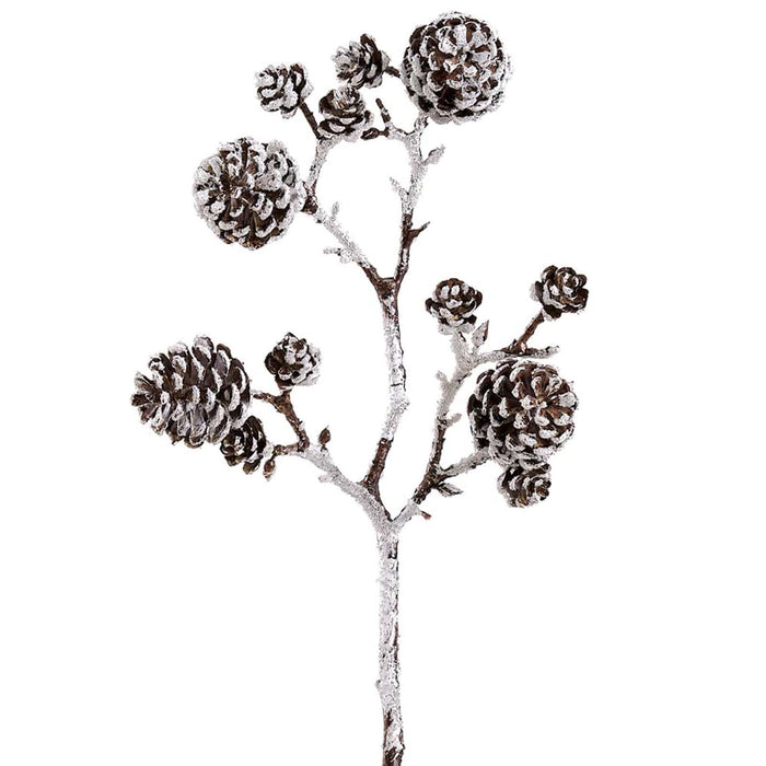 20" Flocked Plastic Pinecone Artificial Stem -Brown/White (Pack of 12) - XAQ280-BR/WH