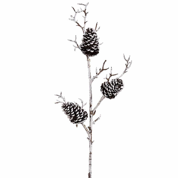 43.5" Flocked Plastic Pinecone Artificial Branch Stem -Brown/White (Pack of 6) - XAQ284-BR/WH