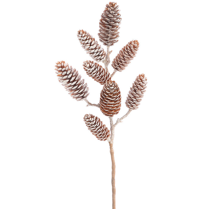 15" Iced Plastic Artificial Pinecone Stem -Brown (Pack of 12) - XAQ312-BR