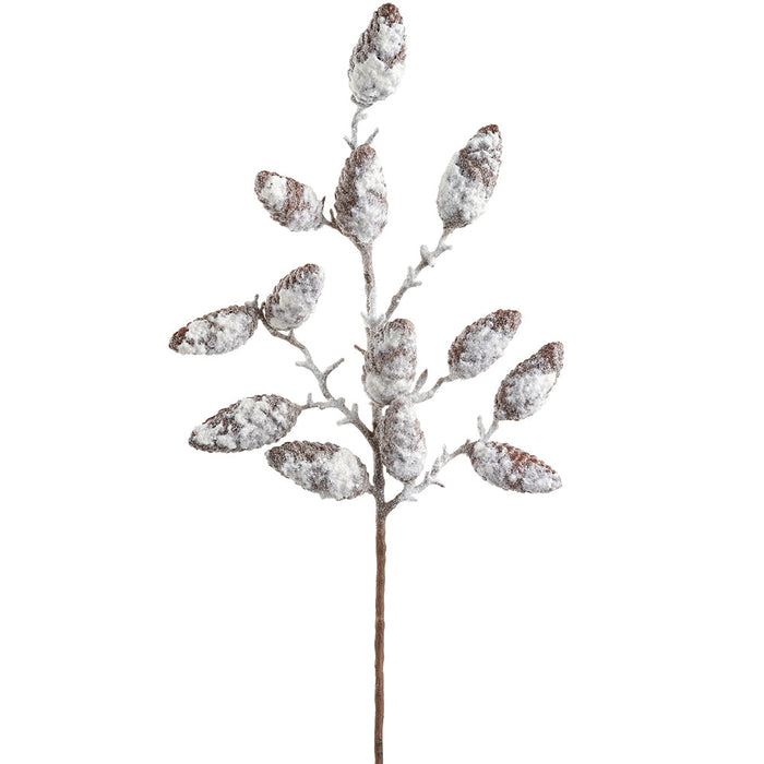 29" Flocked Artificial Pinecone Stem -Brown/White (Pack of 6) - XAQ313-BR/WH