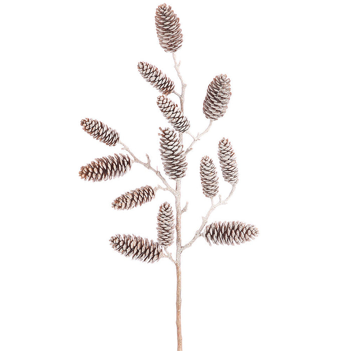 24" Iced Plastic Artificial Pinecone Stem -Brown (Pack of 12) - XAQ314-BR