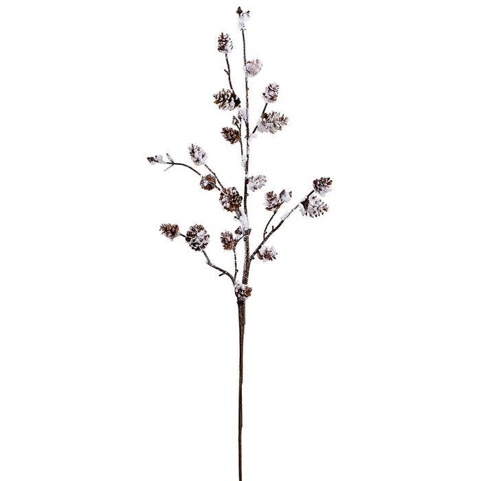 33" Flocked Artificial Pinecone Stem -White/Brown (Pack of 12) - XAQ327-WH/BR