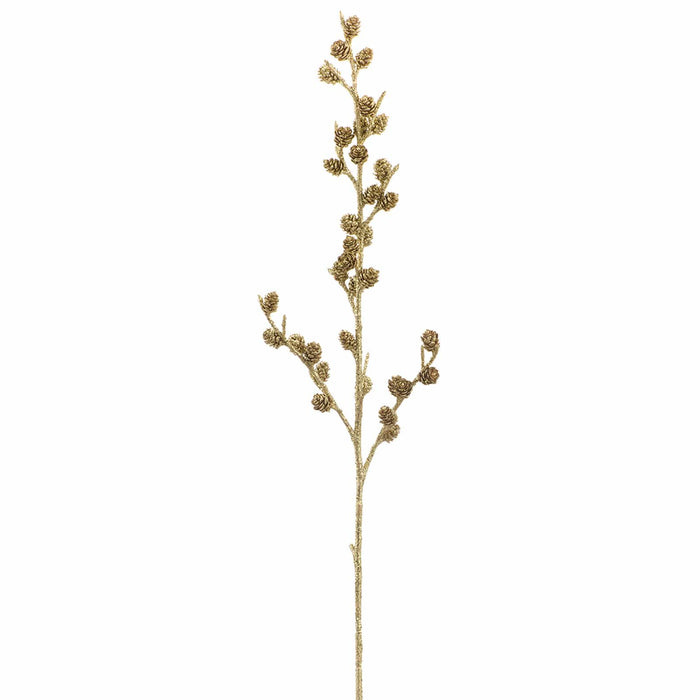 35" Glittered Pinecone Artificial Stem -Gold (Pack of 12) - XAQ427-GO