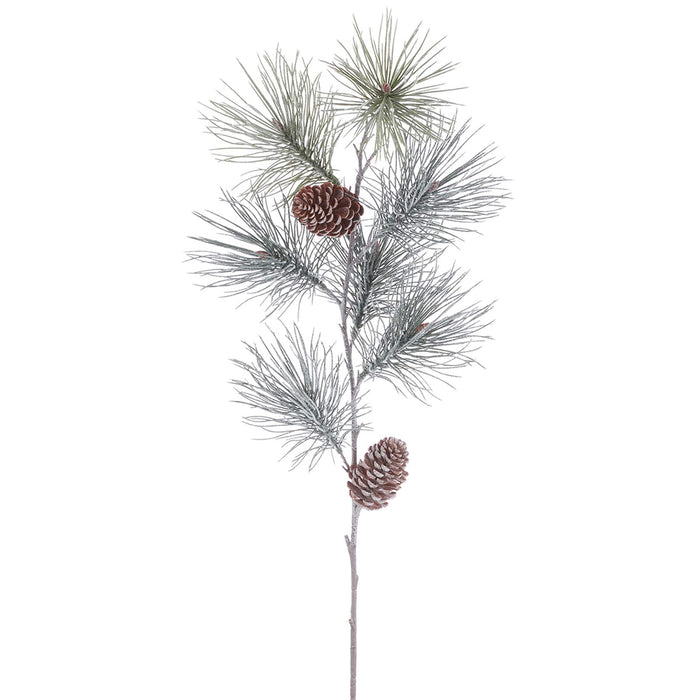 39" Glittered Shortleaf Pine & Pinecone Artificial Stem -Green/Brown (Pack of 6) - XAQ428-GR/BR