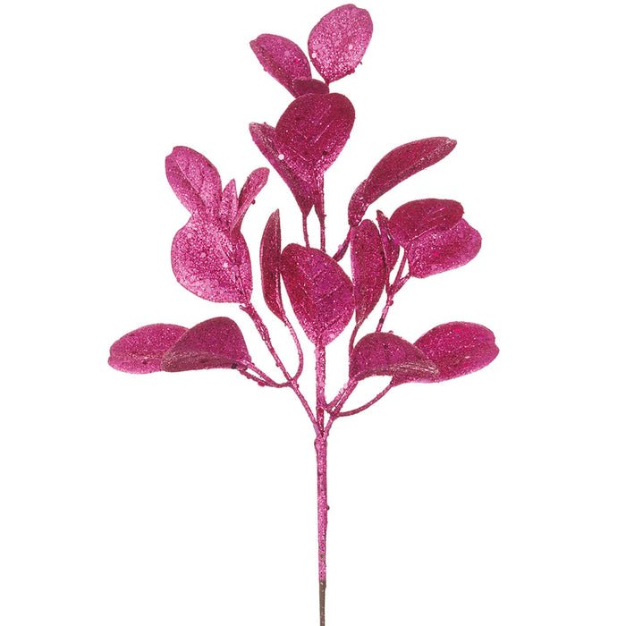 17" Glittered Artificial Eucalyptus Leaf Stem -Fuchsia (Pack of 36) - XAQ441-FU