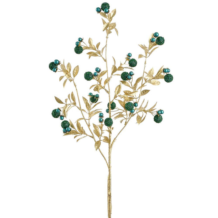 29.5" Glittered Artificial Berry Ball Stem -Green (Pack of 12) - XAQ541-GR