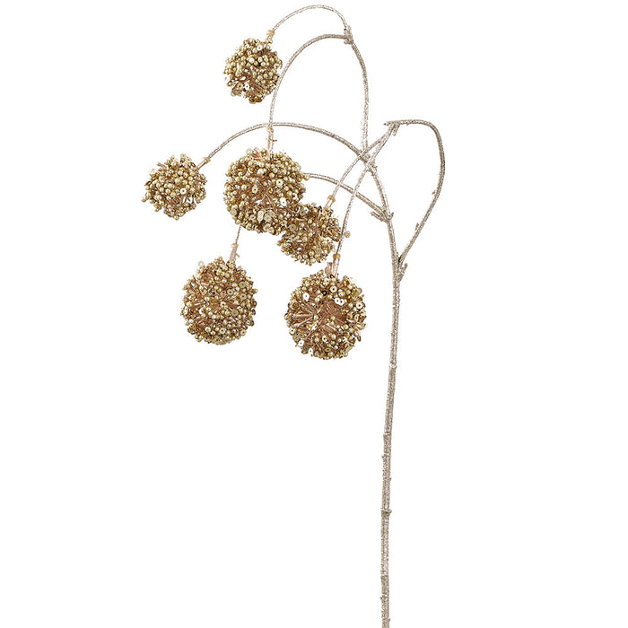 25" Hanging Glittered Allium Artificial Flower Stem -Gold (Pack of 12) - XAQ545-GO