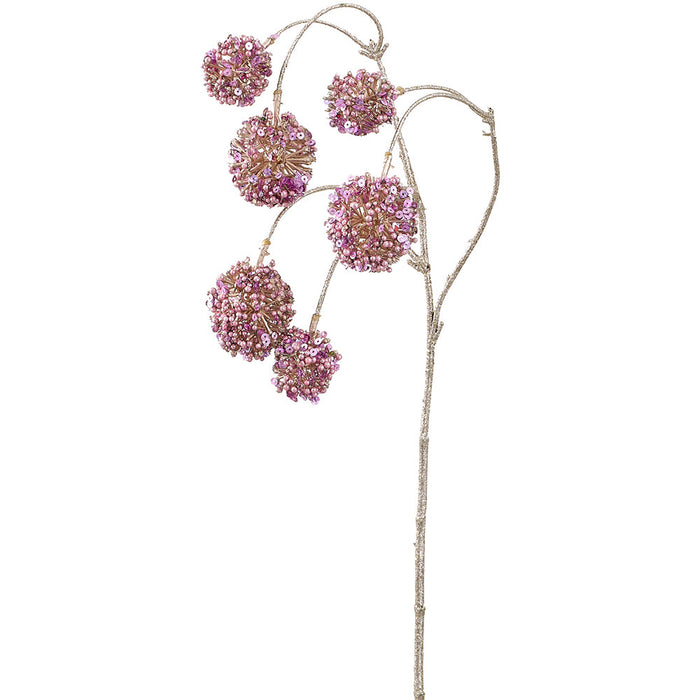 25" Hanging Glittered Allium Artificial Flower Stem -Pink (Pack of 12) - XAQ545-PK