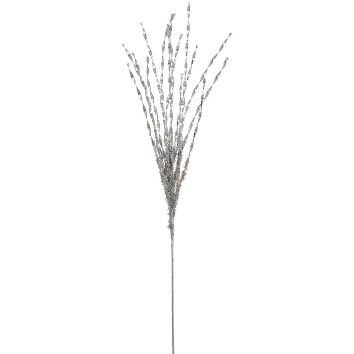 24" Beaded Tinsel Artificial Stem -Silver (Pack of 12) - XAQ589-SI