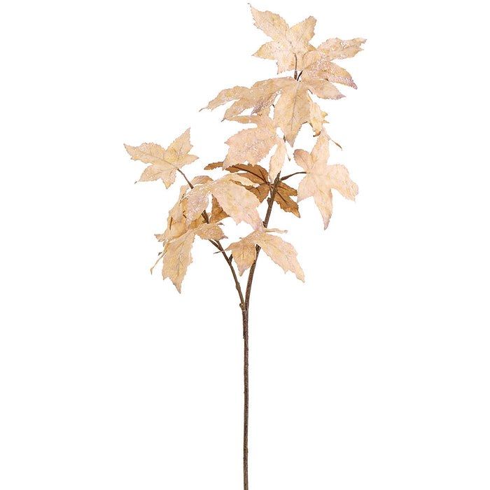 25" Beaded & Flocked Artificial Maple Leaf Stem -Tan/White (Pack of 12) - XAQ598-TN/WH