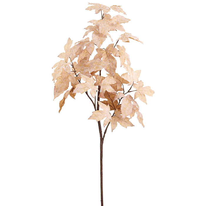 40" Beaded & Flocked Artificial Maple Leaf Stem -Tan/White (Pack of 12) - XAQ600-TN/WH