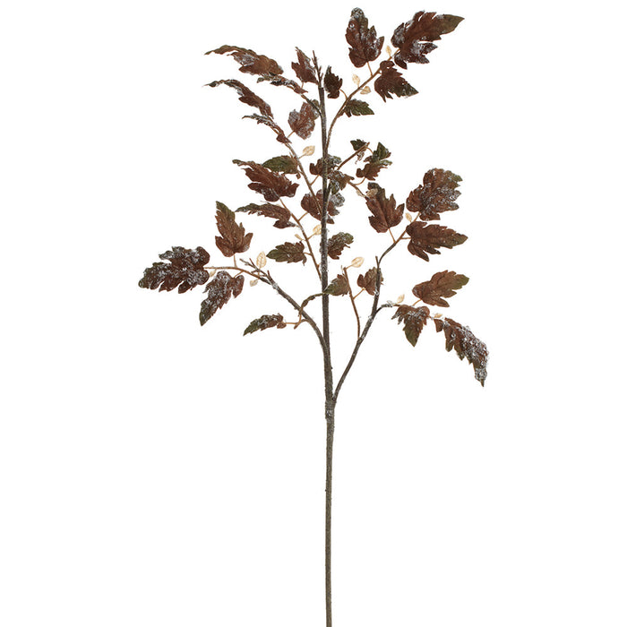 35" Beaded & Flocked Artificial Perilla Leaf Stem -Brown/White (Pack of 12) - XAQ603-BR/WH
