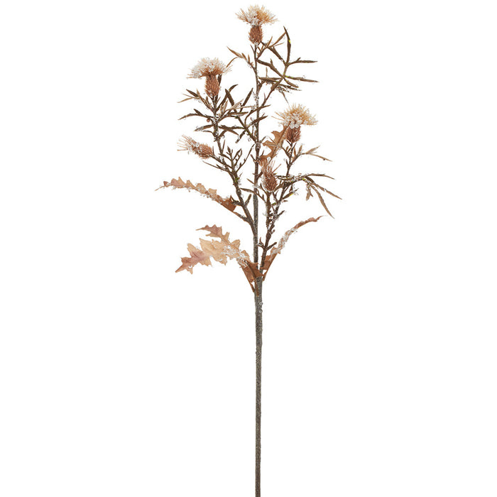 28" Beaded & Flocked Artificial Thistle Flower Stem -Brown/White (Pack of 12) - XAQ605-BR/WH