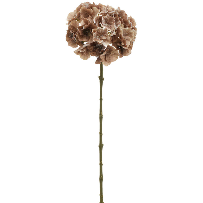 20" Beaded & Flocked Artificial Hydrangea Flower Stem -Brown/White (Pack of 12) - XAQ607-BR/WH