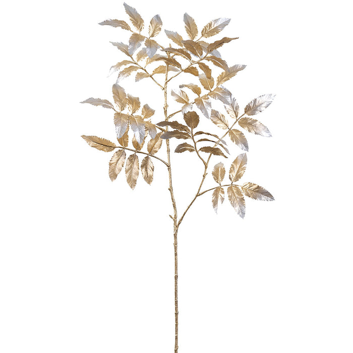 37" Metallic Artificial Sorbus Leaf Stem -Gold (Pack of 12) - XAQ636-GO