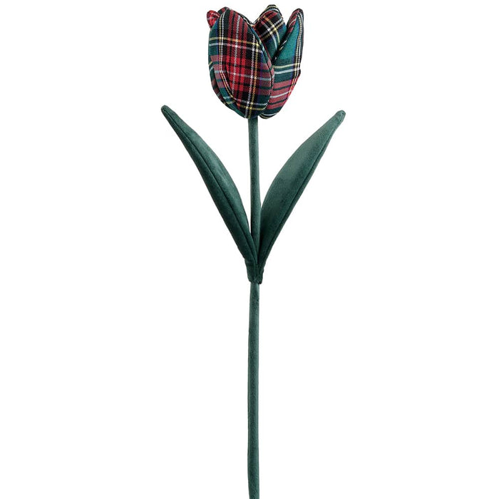 20" Plaid Artificial Tulip Flower Stem -Green (Pack of 12) - XAQ665-GR