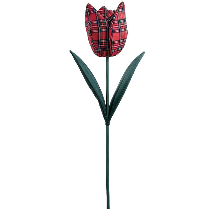 40" Plaid Artificial Tulip Flower Stem -Red (Pack of 8) - XAQ667-RE