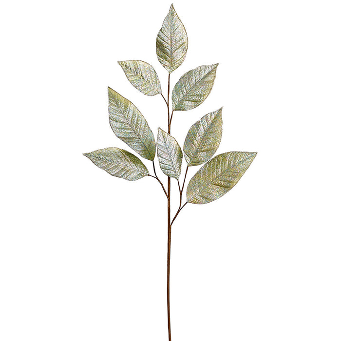 31" Metallic Pearlized Silk Magnolia Leaf Stem -Green/Iridescent (Pack of 12) - XAQ805-GR/IR