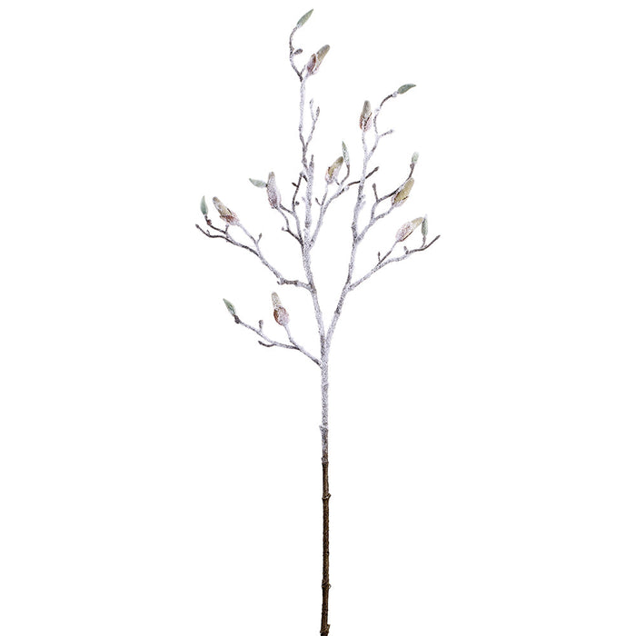 34" Flocked Artificial Magnolia Bud Stem -White/Green (Pack of 12) - XAQ814-WH/GR