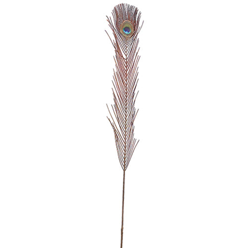37" Artificial Glittered Plastic Peacock Feather Stem -Brown/Gold (pack of 12) - XAR002-BR/GO