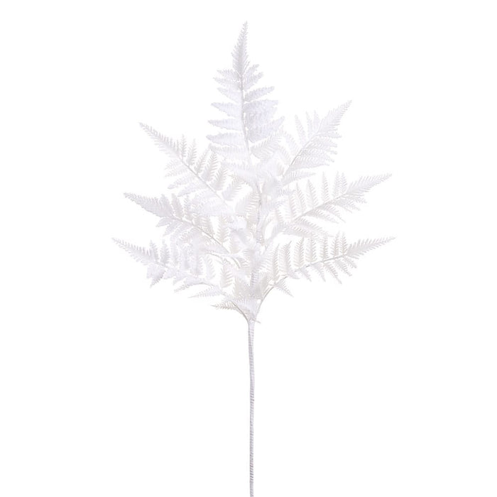 32" Flocked Artificial Leather Fern Leaf Stem -White (Pack of 12) - XAR030-WH