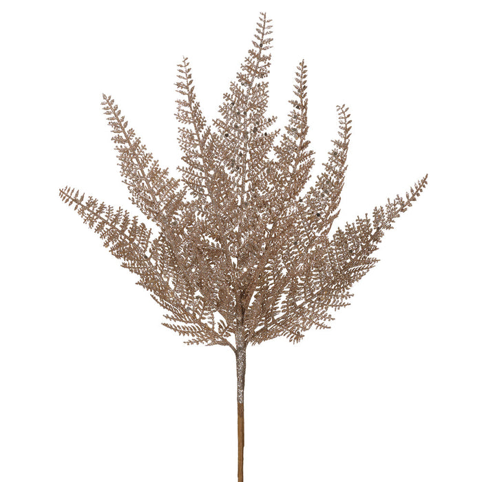 15" Glittered Artificial Fern Leaf Stem -Champagne (pack of 6) - XAR171-CN